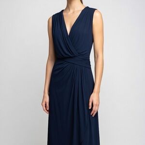 Dalia Deep Blue Jersey Faux Wrap Dress
